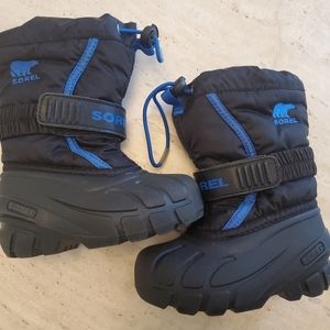 Sorel Toddler Boys Winter Snow Boots Size 7  Black Blue Insulated & Waterproof